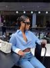 2025 Novo Verão Feminino Moda Europeia e Americana Listras Contrastantes Camisa Curta + Shorts Conjunto de Duas Peças A19697