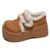 Zapatos Birkenstock de plataforma con suela gruesa para personas menudas, nuevo modelo de invierno 2026, que aumentan la altura, cálidas botas de nieve con forro de felpa