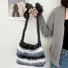 Chapéu de Pelúcia Orelha de Gato Feminina Chapéu de Proteção para Orelhas Outono e Inverno Engrossado Quente e Fofo Circunferência da Cabeça Grande Chapéu de Lã Tricotado com Listras