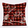Funda de Cojín Estampada en Lino Serie Reno Copo de Nieve Nuevo de Navidad Funda de Almohada Festiva Roja Hecha