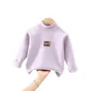 Camiseta Base de Forro Polar Semi-Alta para Niñas Otoño Invierno Ropa Interior Infantil Camiseta de Dibujos Animados Camiseta Cálida de Manga Larga para Niña Moderna