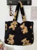 01032 Bolso de Mano de Peluche de Oso Lindo, Bolso Tote Versátil de Lana de Cordero Casual, Bolsa para el Almuerzo, Bolsa para Bocadillos Varios