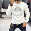 Moletom Térmico Masculino Novo de Outono e Inverno Europeu com Letras de Strass, Gola Redonda, Camiseta Base de Manga Comprida, Top Masculino, Marca Tendência