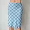 Falda de Malla a Cuadros Azules para Mujer, Estilo Europeo y Americano, Nuevo Modelo de Verano con Lazo, Cintura Elástica, Longitud Media, Falda Bodycon