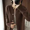 Estilo Coreano Otoño e Invierno Nuevo Suéter Cárdigan para Mujer Cuello Redondo Holgado Elegante Sencillo Color Sólido Moda Camisa de Punto Abrigo