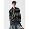 Moletom com Gola Polo Estilo College de Cor Contrastante Listrado para Homens e Mulheres 2026 Primavera/Outono Marca da Moda Solto Tamanho Plus Size Versátil Manga Longa Camiseta