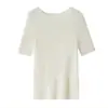 Suéter de Lana 100% para Mujer de Hilo Alemán Yangtze Ultrafino, Calibre 18, Cuenta 60, Sin Costuras, Cuello Redondo, Manga Media, Aspecto Adelgazante de Alta Gama, Camiseta Base