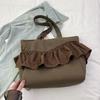 Bolso de hombro de lona informal de gran capacidad para otoño, estilo coreano, para mujer, estilo Mori, estilo perezoso, con falda plisada, bolso de viaje bajo el brazo