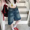 Shorts jeans retrô plus size para mulheres, novo estilo de verão, shorts de 5 pontos de cintura baixa com design solto e estiloso e pernas retas largas