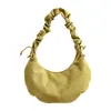 Bolsa de ombro feminina de nicho coreana com cordão plissada sob o braço, para início de outono, grande capacidade, estilo retro simples Maillard, bolsa de ombro tipo bolinho