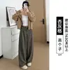 Calça xadrez preta para mulheres, novo estilo de outono 2026, calça reta casual solta que afina para mulheres baixinhas, calça casual de perna larga