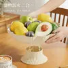 Plato de Frutas de Lujo Ligero con Borde Dorado, Plato de Frutas Deshidratadas de Gama Alta, Plato de Plástico para Bocadillos Domésticos para Sala de Estar, Plato Grande con Forma de Flor de Pie Alto