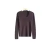 Suéter de lana de punto fino sin costuras 100% lana pura lavable a máquina, tamaño grande, cuello en U, manga larga para mujer, top fino de corte ajustado