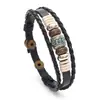 Pulsera de Cuero Trenzado Retro Europea para Hombre Estilo Punk Étnico Pulsera Decorada con Cuentas de Cristal Adornos Transfronterizos