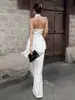 Conjunto de Chaleco de Satén Europeo y Americano para Mujer Otoño 2026 Estilo de Alta Gama Top de Cuello Halter y Pantalones de Pierna Ancha Conjunto de Dos Piezas Ropa para Mujer