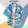 Camisa Floral Tailandesa de Playa para Hombre de Manga Corta Ins Guapo Verano Estilo Hong Kong Retro Hawaiana Seda de Hielo Camisa de Playa Moderna