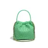 Bolsa de Palha tipo Balde Bolsa de Ombro Versátil Pequena Fresca de Couro Portátil Bolsa Transversal Bolsa de Ombro com Corrente Bolsa tipo Balde