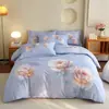 Conjunto de cama de quatro peças de algodão integral, tamanho grande, escovado, qualidade A, para outono e inverno, conjunto de cama espesso de algodão puro, conjunto de três peças de desenho animado