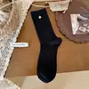 Songmu "Meias de Cashmere com Botão Estilo Coreano Femininas Outono Inverno Novas Engrossadas Microcompressão Meio da Panturrilha Meias Largas Tendência"