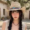 Sombrero de Paja con Visera para Viajes de Verano para Mujer, Sombrero de Playa con Protección Solar Estilo Étnico para Vacaciones en la Costa, Sombrero Jazz Retro Británico para Hombre