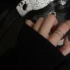 Anillo de plata esterlina s925 con forma de doble capa delgado grueso gema ágata oscuro frío apilable para usar abierto estilo frío temperamento