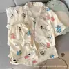 Pijama de Algodão Nuvem Tailandês para Mulheres, Estilo Coreano de Verão Desenho Animado Fofo Manga Curta Roupa de Casa, Conjunto de Duas Peças Venda por Atacado