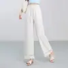 Pantalones Anchos Rectos Sueltos Casuales para Mujer 2026 Verano Nuevos con Cordón Cintura Elástica Parche de Encaje