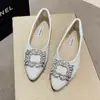 Zapatos Planos de Moda y Versátiles Estilo Retro Francés para Mujer, Nuevos Zapatos de Punta Aguda con Hebilla Cuadrada de Pedrería para Primavera y Otoño 2025 para Mujer