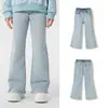 Roupas infantis Balabala calças para meninas jeans infantis outono e inverno calças boca de sino forradas com fleece moda tendência calças compridas versáteis