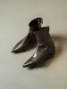 Versión de piel 2026 otoño/invierno nuevas botas cortas retro francesas de punta fina con aumento interno de altura, tacón grueso para mujer, piel genuina