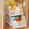 Organizador de almacenamiento para el dormitorio: estantes de niveles para optimizar el espacio, cajones profundos de gabinete, estante extraíble para bocadillos