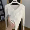 Cardigan Tricô Shanlida Di Primavera e Outono Feminino 2026 Outono e Inverno Novo Casaco Outerwear Emagrecedor Gola V Manga Longa Suéter Casaco Top