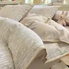 Conjunto de quatro peças de algodão escovado para outono e inverno, capa de edredom 100% algodão com borda de concha Classe A, conjunto de cama Nantong, conjunto de lençóis de três peças 4