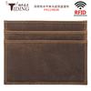 Trendy Cow Vintage Cuero de Vaca Crazy Horse Tarjetero Antirrobo RFID Cepillo Clip Corto Monedero Unisex Cuero Genuino Tarjetero