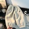 Calça de Inverno Infantil Estilo Novo com Forro de Lã Espessada Estilosa Versátil para Meninos e Meninas Calça Jogger Outdoor para Crianças Roupas Infantis