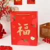 Bolsa de Presente Festiva Vermelha Estilo Chinês, Embalagem de Presente de Ano Novo, Bolsa Tote de Alto Valor para Presentear, Sacola de Papel Grande para Compras