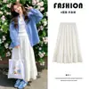 Falda Blanca de Cintura Alta Estilo Línea A para Mujer, Nuevo Estilo Primavera y Otoño 2026, Falda Voluminosa de Encaje por Niveles Adelgazante para Figura Petite