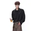 Chaqueta Camisa Plisada de Corte Holgado y Diseño Versátil, Camisa de Manga Larga Estilo Americano para Hombre con Remaches, Adecuada para Parejas, Primavera y Otoño