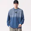 F6631 Talla Grande Hombre Otoño Nuevo Lavado Degradado Manga Larga Camiseta Hombre Holgada y Versátil Estampado Desgastado Top