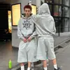 Aliexpress Moda Transfronteriza Estilo Hip-Hop Americano High Street Ropa de Pareja Deportiva Cierre Cardigan Sudadera con Capucha y Pantalones Deportivos Pintados a Mano