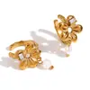 Moda europea y americana popular nicho lujo ligero clip para oreja personalidad simple acero inoxidable chapado en oro de 18 quilates flor serpiente microincrustaciones pendientes