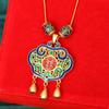 Colgante de candado de la fortuna en color dorado, collar con candado Ruyi, colgante de oro con arena cloisonné azul quemado hueco, estilo cortesano para mujer
