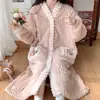 Fábrica de Origem Roupão de Inverno Pelúcia Gola V Cardigan Roupão Pijama Casual Desenho Animado Feminino Roupa de Casa Peça Única