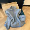 Nueva colección de otoño e invierno: Suéter cárdigan de estilo coreano con bloques de color, cuello mandarín, prenda exterior de punto holgada para mujer