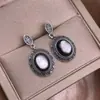 Pendientes de Concha Negra Plata S925 Incrustada Pendientes Cortos de Plata Retro Moda OL Joyería de Concha para Mujer Para el Trabajo Combinan con Todo