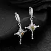 Brincos de Argola Transparente de Floco de Neve com Cruz para Homens, Brincos de Cobre com Zircônia Estilo Doce e Cool, Presilhas de Orelha Personalizadas, Tachos de Orelha Femininos, Brincos Sem Furo
