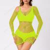 Ropa Interior Sexy Comercio Exterior Europeo y Americano Malla Hueca Falda Cadera Sexy Manga Larga Malla