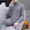 Roupa íntima térmica masculina 2023 com forro de veludo e fleece, espessada, gola média, à prova de frio, resistente ao inverno, resistente ao congelamento