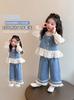 Traje de Primavera para Niñas 2025 Nuevo Estilo Occidental Moderno Estilo Coreano Ropa Denim Primavera y Otoño Conjunto de Tres Piezas para Niñas
