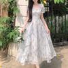 Primer Amor Estilo Francés Cuello Cuadrado Vestido Romántico Floral de Gasa para Mujer Verano Talla Grande Elegante Cintura Ajustada Adelgazante Vestido de Hada